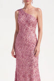 Mermaid Champagne One Shoulder Floral Mother Of the Bride Dress with Sequins