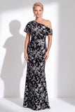 One Shoulder Fuchsia Mermaid Velvet Floral Long Mother of the Bride Dress