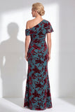 One Shoulder Fuchsia Mermaid Velvet Floral Long Mother of the Bride Dress