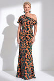One Shoulder Fuchsia Mermaid Velvet Floral Long Mother of the Bride Dress