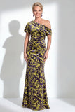 One Shoulder Fuchsia Mermaid Velvet Floral Long Mother of the Bride Dress