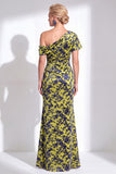 One Shoulder Fuchsia Mermaid Velvet Floral Long Mother of the Bride Dress