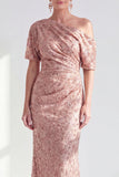 One Shoulder Mermaid Champagne Floral Ruched Mother Of the Bride Dress with Sequins