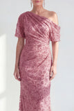One Shoulder Mermaid Champagne Floral Ruched Mother Of the Bride Dress with Sequins