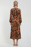 Fuchsia A-Line Round Neck Velvet Floral Midi Mother of the Bride Dress with Long Sleeves