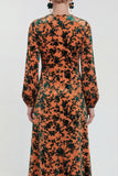 Fuchsia A-Line Round Neck Velvet Floral Midi Mother of the Bride Dress with Long Sleeves