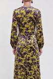 Fuchsia A-Line Round Neck Velvet Floral Midi Mother of the Bride Dress with Long Sleeves
