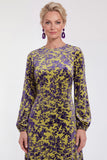 Fuchsia A-Line Round Neck Velvet Floral Midi Mother of the Bride Dress with Long Sleeves