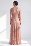 A-Line Dark Purple V-Neck Long Mother of the Bride Dress with Long Sleeves