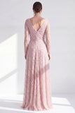 A-Line Dark Purple V-Neck Long Mother of the Bride Dress with Long Sleeves