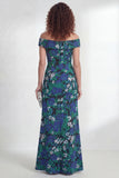 Off the Shoulder Green Flower Mermaid Ruched Long Mother of the Bride Dress with Slit