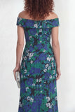 Off the Shoulder Green Flower Mermaid Ruched Long Mother of the Bride Dress with Slit