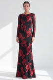 Red Mermaid Bateau Neck Floral Long Mother of the Bride Dress
