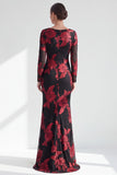 Red Mermaid Bateau Neck Floral Long Mother of the Bride Dress