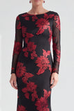 Red Mermaid Bateau Neck Floral Long Mother of the Bride Dress