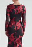 Red Mermaid Bateau Neck Floral Long Mother of the Bride Dress