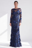 Red Mermaid Bateau Neck Floral Long Mother of the Bride Dress