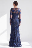 Red Mermaid Bateau Neck Floral Long Mother of the Bride Dress