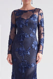 Red Mermaid Bateau Neck Floral Long Mother of the Bride Dress