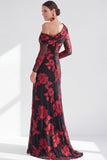One Shoulder Champagne Mermaid Floral Long Mother of the Bride Dress with Slit