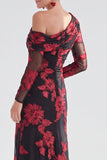 One Shoulder Champagne Mermaid Floral Long Mother of the Bride Dress with Slit
