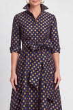 A-Line Navy Floral Jacquard Half Sleeves Long Mother of the Bride Dress with Belt
