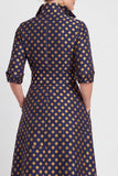 A-Line Navy Floral Jacquard Half Sleeves Long Mother of the Bride Dress with Belt