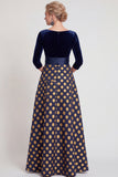 Blue Flower A-Line V-Neck Long Mother of the Bride Dress with 3/4 Sleeves