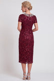 Sparkly Black Round Neck Sequins Bodycon Midi Mother of the Bride Dress with Beading