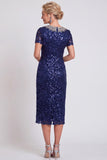 Sparkly Black Round Neck Sequins Bodycon Midi Mother of the Bride Dress with Beading