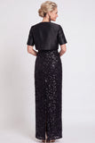 Sparkly Black Sequins Bodycon Long Mother of the Bride Dress with Slit