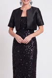 Sparkly Black Sequins Bodycon Long Mother of the Bride Dress with Slit