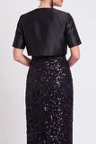 Sparkly Black Sequins Bodycon Long Mother of the Bride Dress with Slit
