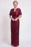 Sparkly Black Sequins Bodycon Long Mother of the Bride Dress with Slit