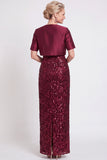 Sparkly Black Sequins Bodycon Long Mother of the Bride Dress with Slit