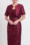 Sparkly Black Sequins Bodycon Long Mother of the Bride Dress with Slit