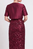 Sparkly Black Sequins Bodycon Long Mother of the Bride Dress with Slit
