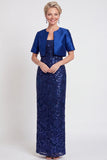 Sparkly Black Sequins Bodycon Long Mother of the Bride Dress with Slit