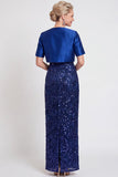 Sparkly Black Sequins Bodycon Long Mother of the Bride Dress with Slit