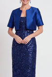 Sparkly Black Sequins Bodycon Long Mother of the Bride Dress with Slit