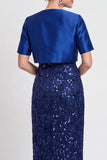 Sparkly Black Sequins Bodycon Long Mother of the Bride Dress with Slit