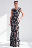 Mermaid Black Floral Long Mother of the Bride Dress with Slit