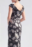 Mermaid Black Floral Long Mother of the Bride Dress with Slit