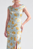 Mermaid Black Floral Long Mother of the Bride Dress with Slit