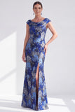 Mermaid Black Floral Long Mother of the Bride Dress with Slit