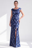 Mermaid Black Floral Long Mother of the Bride Dress with Slit