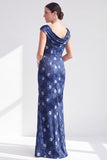 Mermaid Black Floral Long Mother of the Bride Dress with Slit