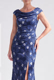 Mermaid Black Floral Long Mother of the Bride Dress with Slit