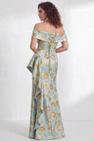 Off the Shoulder Mermaid Black Floral Ruffled Long Mother of the Bride Dress with Slit