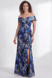 Off the Shoulder Mermaid Black Floral Ruffled Long Mother of the Bride Dress with Slit